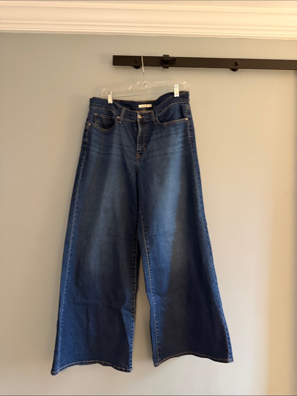Levi’s Strauss High-Rise Wide Leg Jeans in Dark Blue Denim